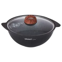 Казан с антипригарным покрытием литой 3.5 л для плова стеклянная крышка Granit ultra blue ТМ KUKMARA