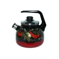 Чайник эмалированный 3 л со свистком с рисунком Рябина