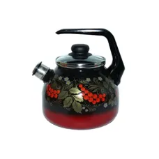 Чайник эмалированный 3 л со свистком с рисунком Рябина
