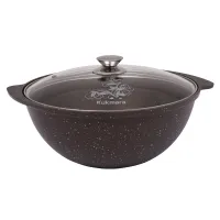 Казан с антипригарным покрытием литой для плова стеклянная крышка Кофейный мрамор ТМ KUKMARA 3.5 л