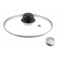 Крышка стеклянная с металлическим ободом, пластиковая кнопка, усил/пар 30 см TM Appetite