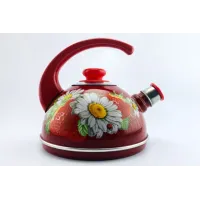 Чайник эмалированный 2.5 л консольная ручка бордо с ромашкой - Рубин
