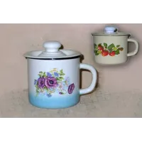 Кружка эмалированная 1 л с крышкой с рисунком - Сибирские Товары