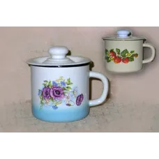 Кружка эмалированная 1 л с крышкой с рисунком - Сибирские Товары