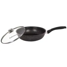 Сковорода с антипригарным покрытием литая 26 см стекл/кр Темный мрамор ТМ KUKMARA