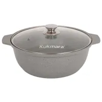 Кастрюля-жаровня с антипригарным покрытием литая 5 л стеклянная крышка Светлый мрамор