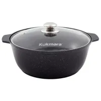 Кастрюля-жаровня с антипригарным покрытием литая 5 л стеклянная крышка Темный мрамор