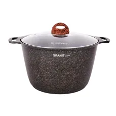 Кастрюля с антипригарным покрытием литая 10 л стеклянная крышка Granit ultra original KUKMARA