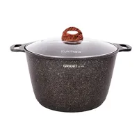 Кастрюля с антипригарным покрытием литая 8 л стеклянная крышка Granit Ultra Original KUKMARA