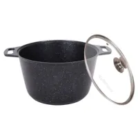 Кастрюля с антипригарным покрытием литая 10 л стеклянная крышка Темный мрамор ТМ KUKMARA