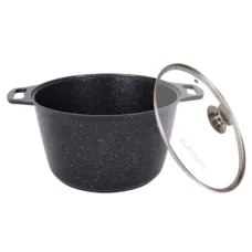 Кастрюля с антипригарным покрытием литая 10 л стеклянная крышка Темный мрамор ТМ KUKMARA