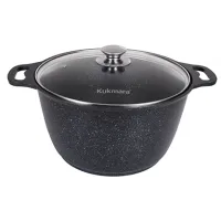 Кастрюля с антипригарным покрытием литая 6 л стеклянная крышка Темный мрамор ТМ KUKMARA