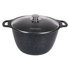 Кастрюля с антипригарным покрытием литая 6 л стеклянная крышка Темный мрамор ТМ KUKMARA