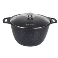 Кастрюля с антипригарным покрытием литая 8 л стеклянная крышка Темный мрамор ТМ KUKMARA