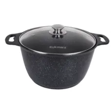 Кастрюля с антипригарным покрытием литая 8 л стеклянная крышка Темный мрамор ТМ KUKMARA