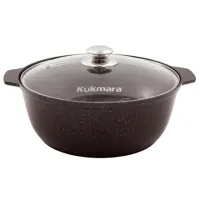 Кастрюля-жаровня с антипригарным покрытием литая 5 л стеклянная крышка Кофейный мрамор