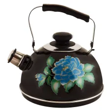 Чайник эмалированный 2.5 л подвижная ручка черн голуб орхидея - Рубин