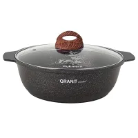 Кастрюля-жаровня с антипригарным покрытием литая 3 л стеклянная крышка Granit Ultra Original ТМ KUKMARA