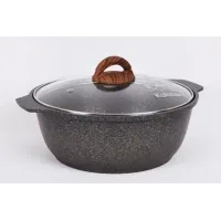 Кастрюля-жаровня с антипригарным покрытием литая 4 л стеклянная крышка Granit Ultra Original ТМ KUKMARA