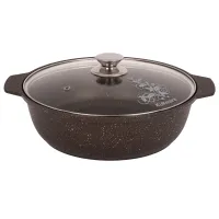 Кастрюля-жаровня с антипригарным покрытием со стеклянной крышкой Кофейный мрамор ТМ KUKMARA 4 л