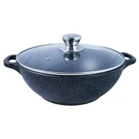 Казан с антипригарным покрытием литой 28 см 4 л стеклянная крышка Гранит ТМ Традиция