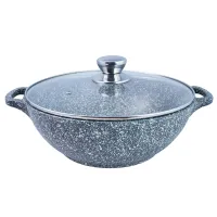 Казан с антипригарным покрытием литой 28 см 4 л стеклянная крышка Мрамор ТМ Традиция