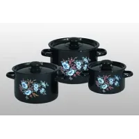 Кастрюля эмалированная черная с рисунком - Стальэмаль 1.5 л