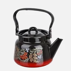 Чайник эмалированный с рисунком красно-черный - Сибирские Товары 2.3 л