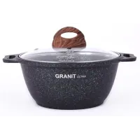 Кастрюля с антипригарным покрытием литая 2 л стеклянная крышка Granit Ultra Blue ТМ KUKMARA