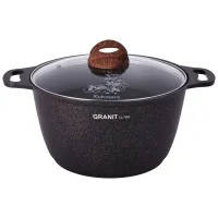 Кастрюля с антипригарным покрытием литая 6 л стеклянная крышка Granit Ultra Blue ТМ KUKMARA