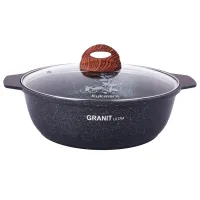 Кастрюля-жаровня с антипригарным покрытием литая 3 л стеклянная крышка Granit ultra blue ТМ KUKMARA