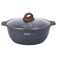 Кастрюля-жаровня с антипригарным покрытием литая 4 л стеклянная крышка Granit Ultra Blue ТМ KUKMARA