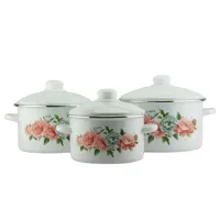 Набор эмалированной посуды 3 предмета Розы и пионы - Эмаль