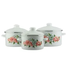 Набор эмалированной посуды 3 предмета Розы и пионы - Эмаль