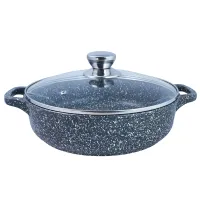 Жаровня с антипригарным покрытием литая 24 см стеклянная крышка Мрамор ТМ Традиция