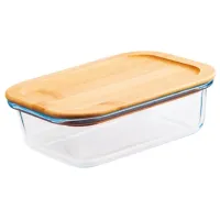 Контейнер стеклянный прямоугольный 400 мл бамбуковая крышка Studio TM Appetite