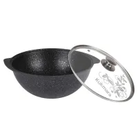 Казан с антипригарным покрытием литой для плова стеклянная крышка Темный мрамор ТМ KUKMARA 4.5 л