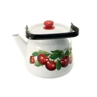 Чайник эмалированный с рисунком Вишневый сад, белый с петлей - Сибирские Товары 3,5 л