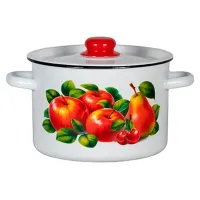 Кастрюля эмалированная цилиндрическая 4.5 л белая Яблоки-груша