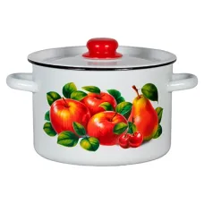 Кастрюля эмалированная цилиндрическая 4.5 л белая Яблоки-груша