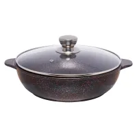 Жаровня с антипригарным покрытием литая 28 см стеклянная крышка Сапфир ТМ Традиция