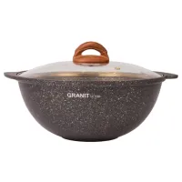 Казан с антипригарным покрытием литой 4.5 л для плова стеклянная крышка Granit ultra black-gold ТМ KUKMARA