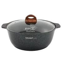 Кастрюля-жаровня с антипригарным покрытием литая 5 л стеклянная крышка Granit Ultra Blue ТМ KUKMARA