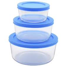 Набор контейнеров стеклянных круглых 3 предмета голубой ТМ Appetite