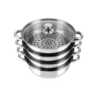 Мантоварка из нержавеющей стали 28 см, 3 секции, стекл/кр